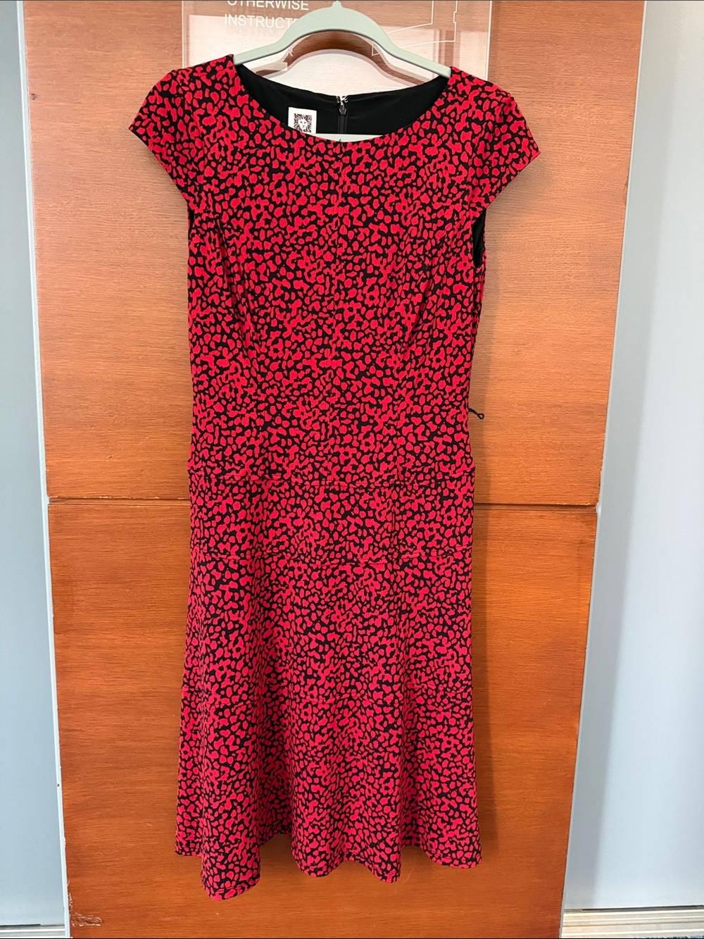 Anne Klein Red and Black Printed Fit-and-Flare Women's Dress